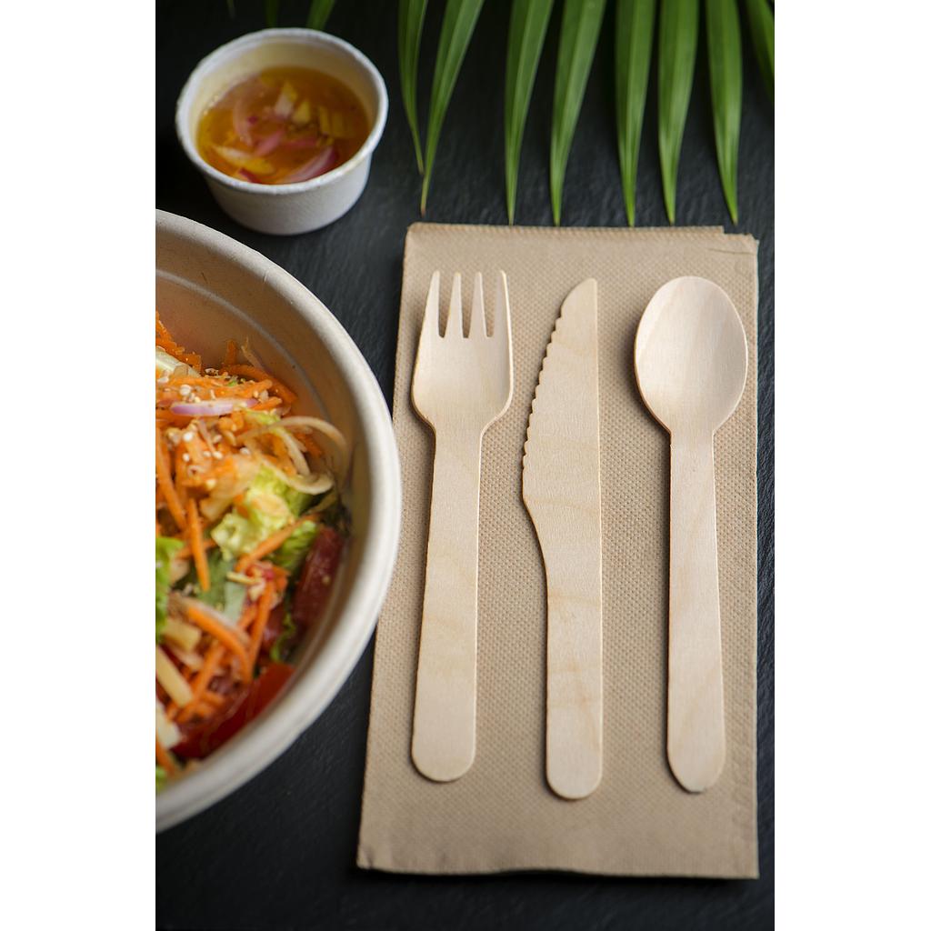 SET DE COUVERT EN BOIS + SERVIETTE 2 PLIS 100PCS